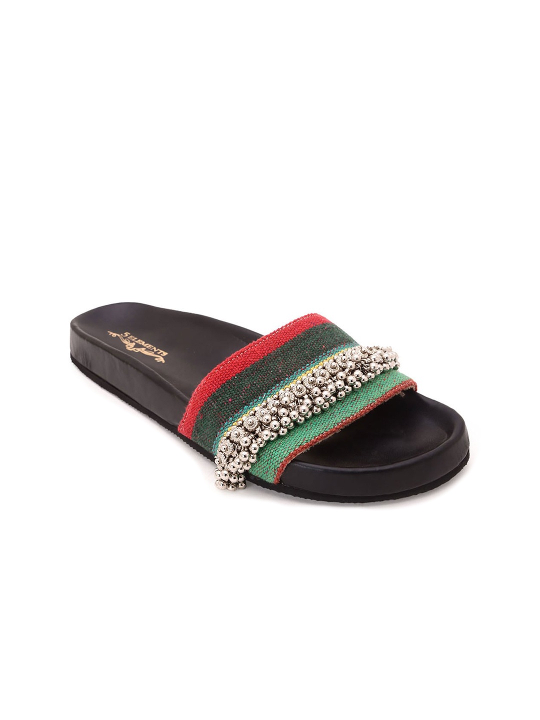

5 ELEMENTS Women Black Colourblocked Open Toe Flats