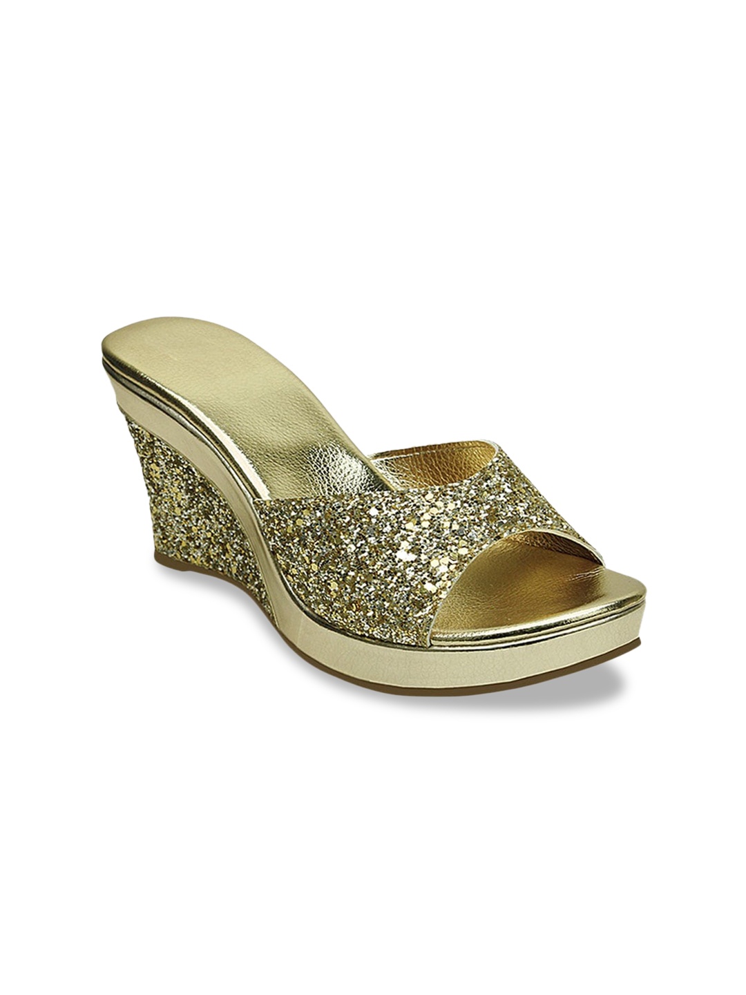 

Glitzy Galz Gold-Toned Embellished Wedge Heels