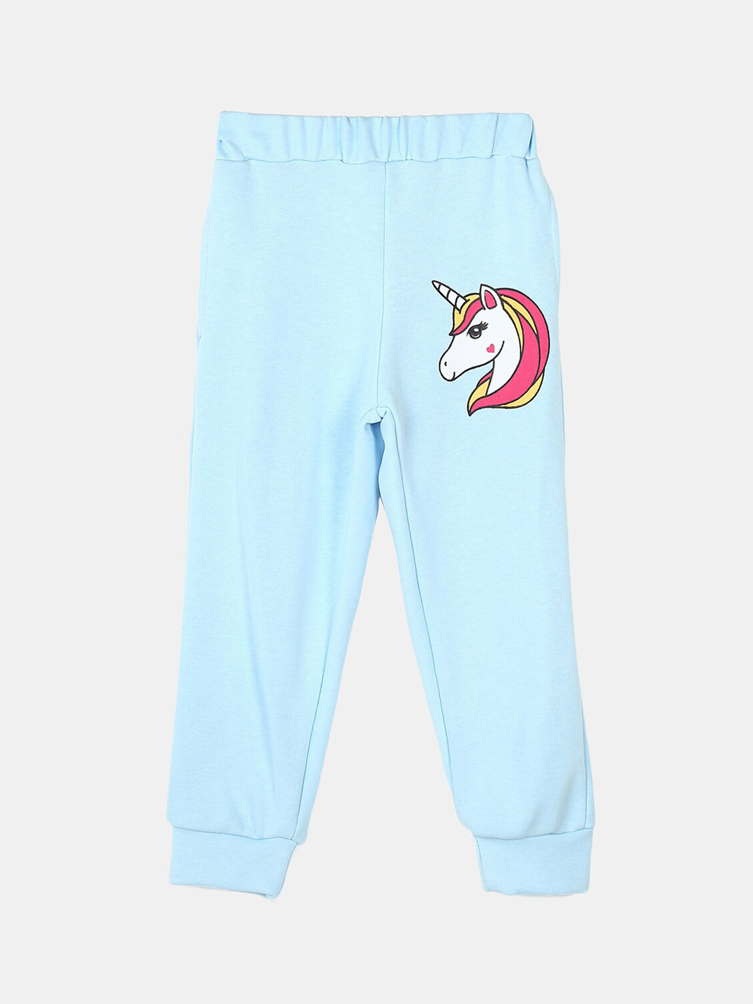 

Wyld Sprog Girls Blue Unicorn Printed Cotton Joggers