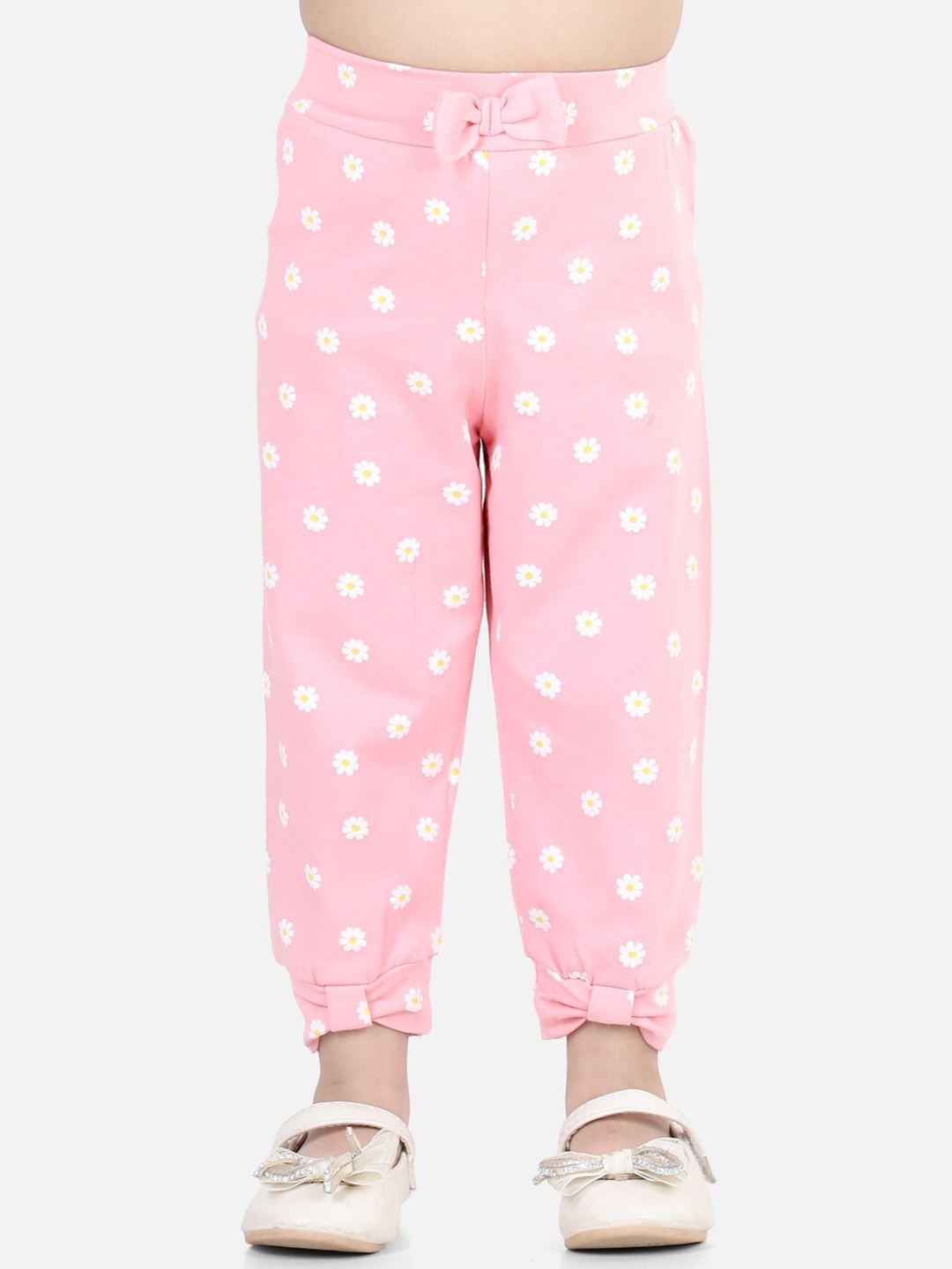 

BownBee Girls Pink & White Floral Printed Cotton Joggers