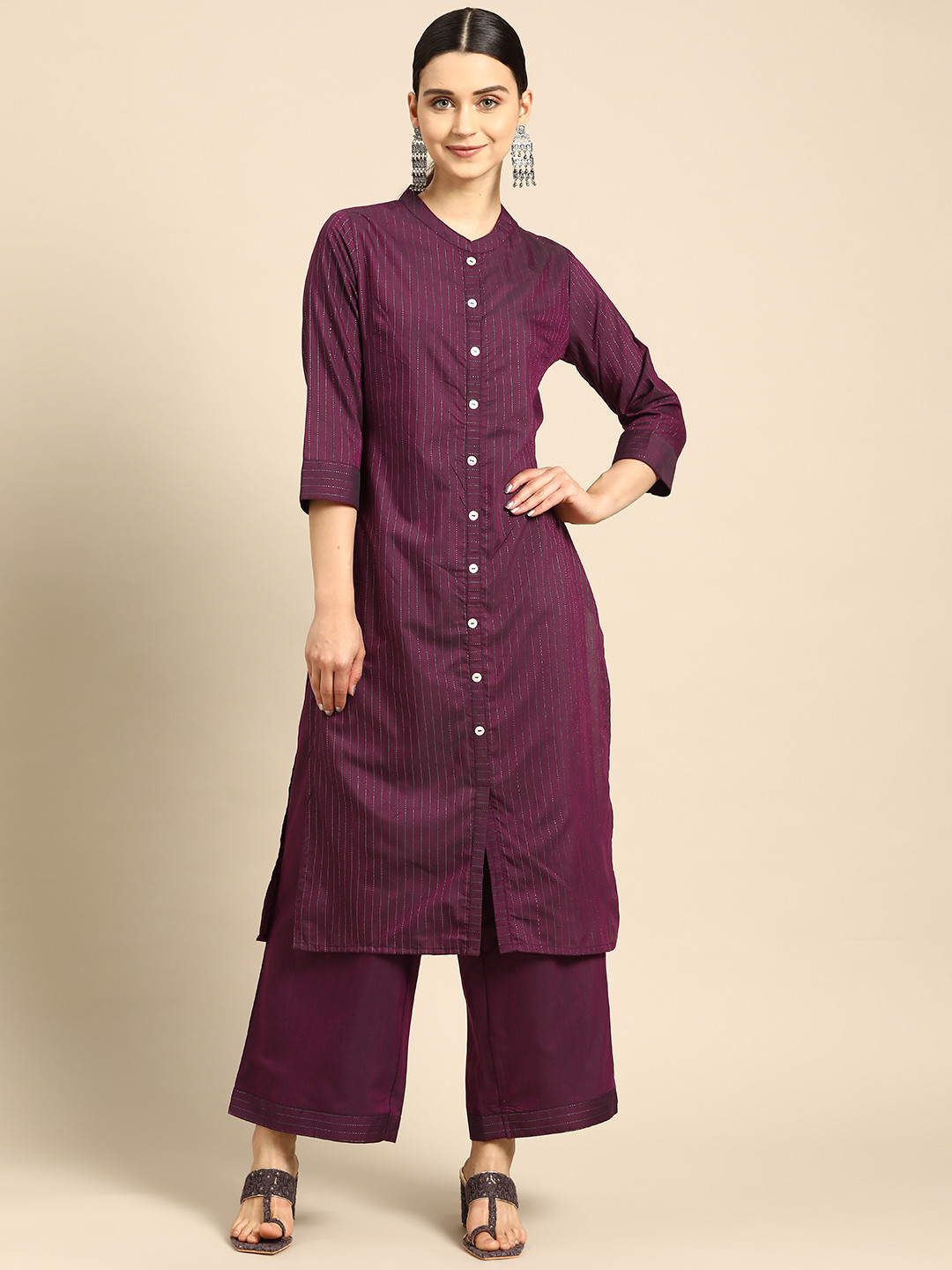 

Anouk Women Violet Striped Kurta with Palazzos