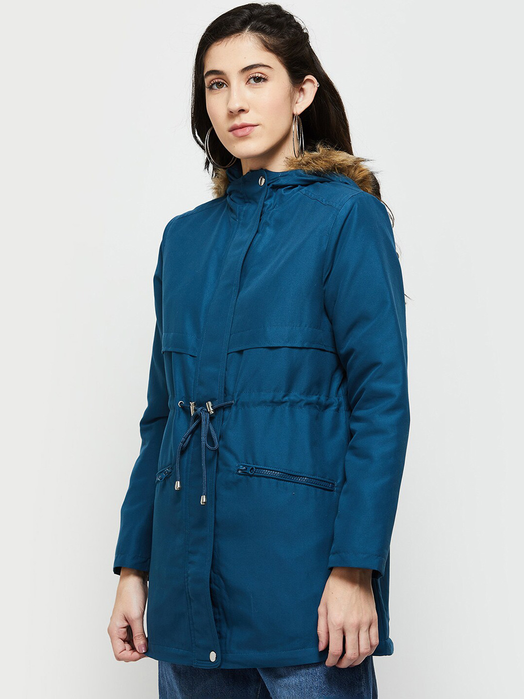 

max Women Blue Longline Parka Jacket