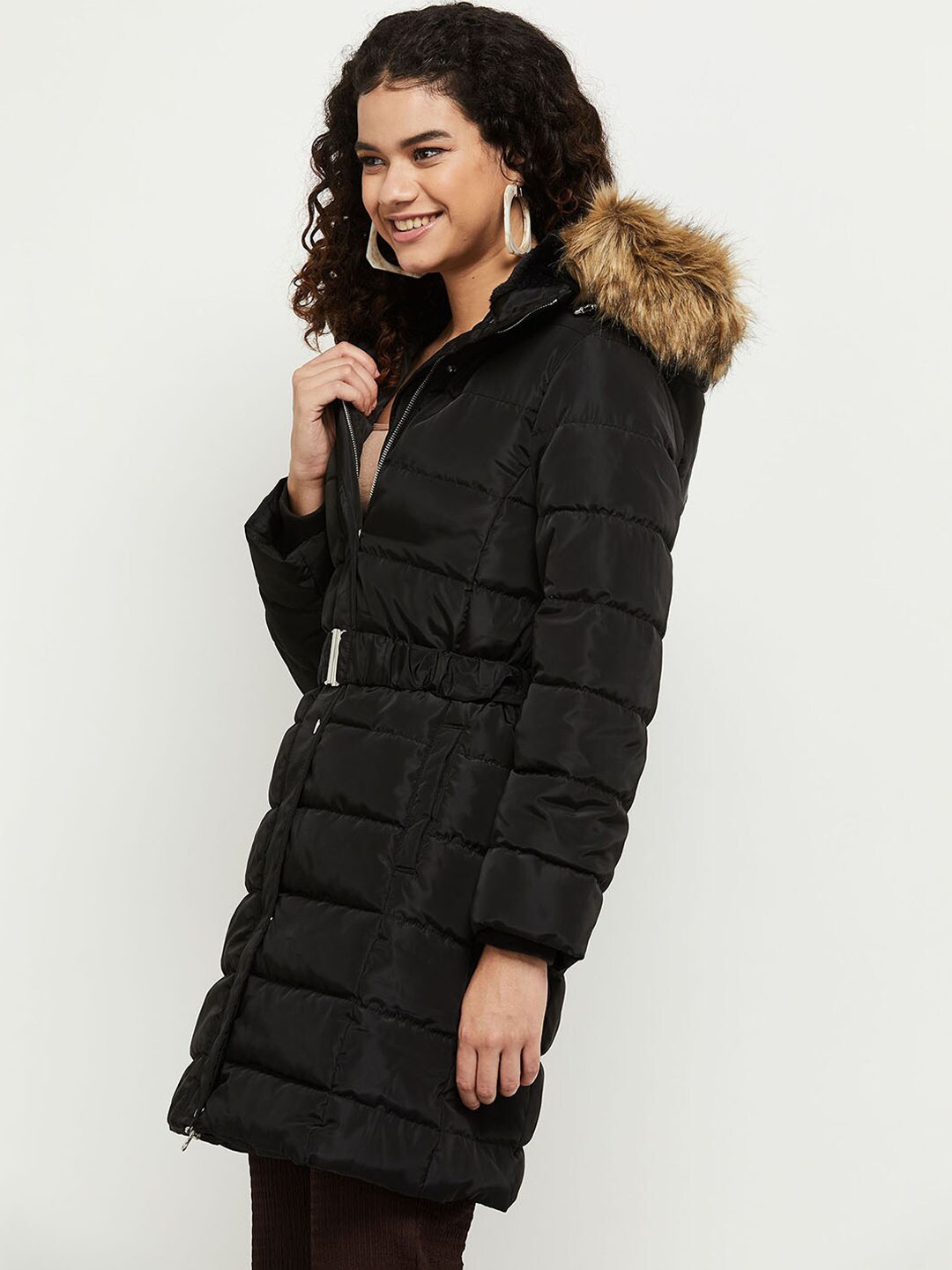 

max Women Black Longline Parka Jacket