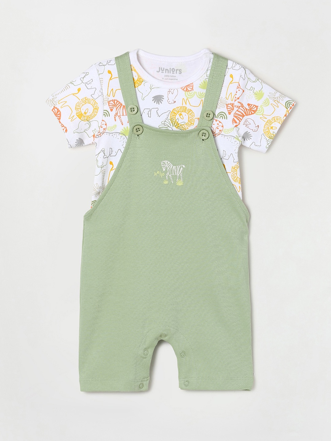 

Juniors by Lifestyle Boys Green & White Solid Pure Cotton Dungaree