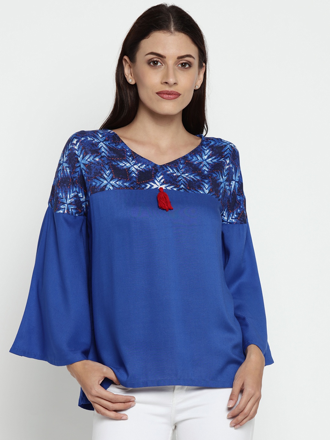 

AKKRITI BY PANTALOONS Women Blue Printed A-Line Top