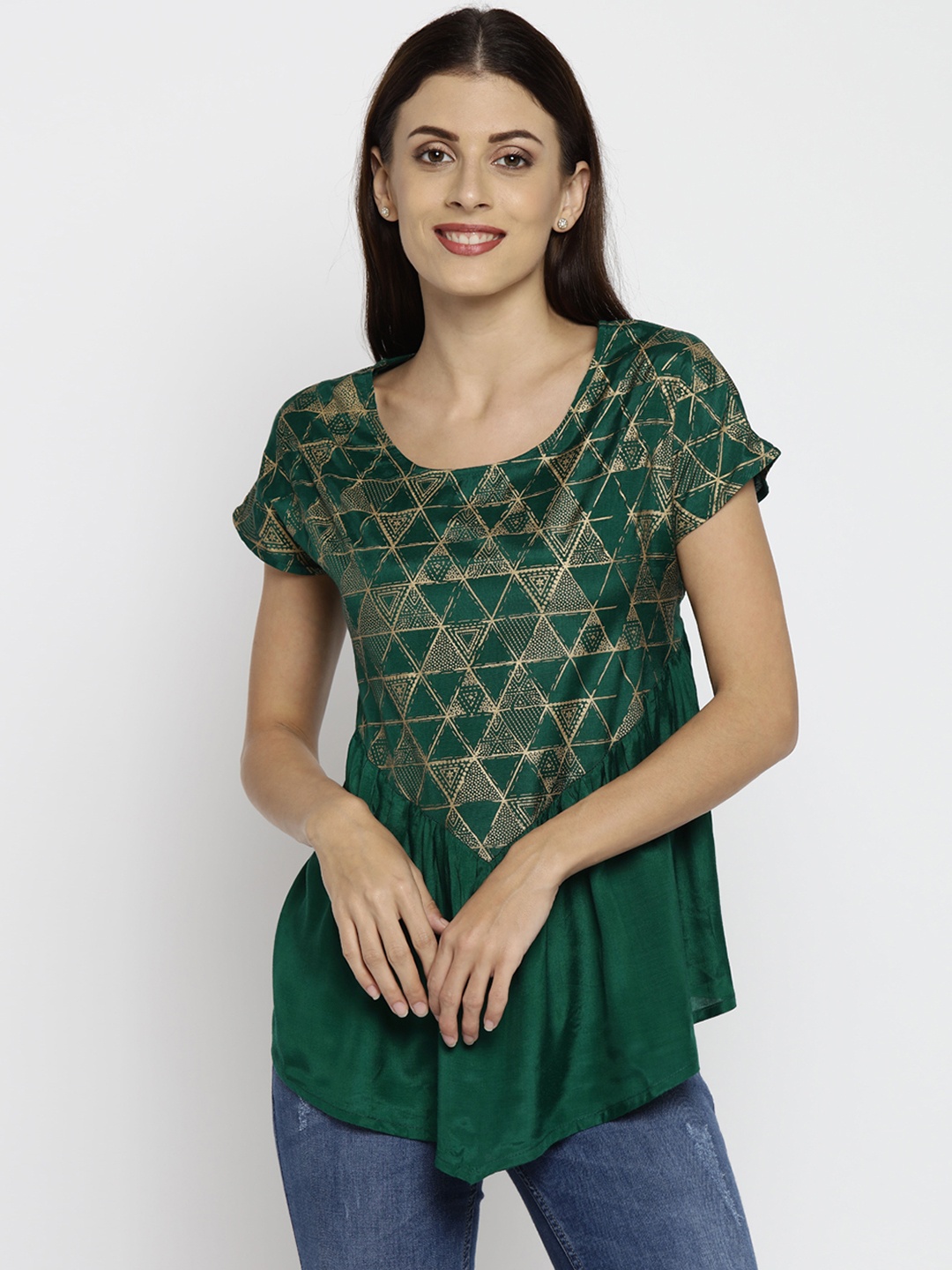 

AKKRITI BY PANTALOONS Women Green Printed A-Line Top