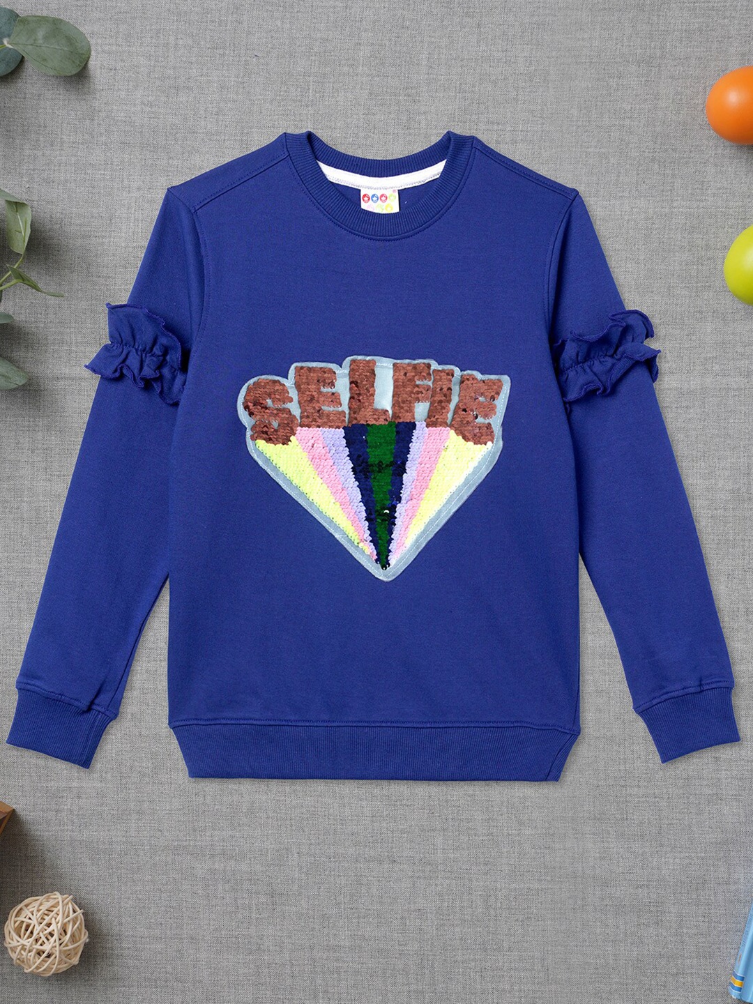 

ZION Girls Blue Embellished Cotton Sweatshirt