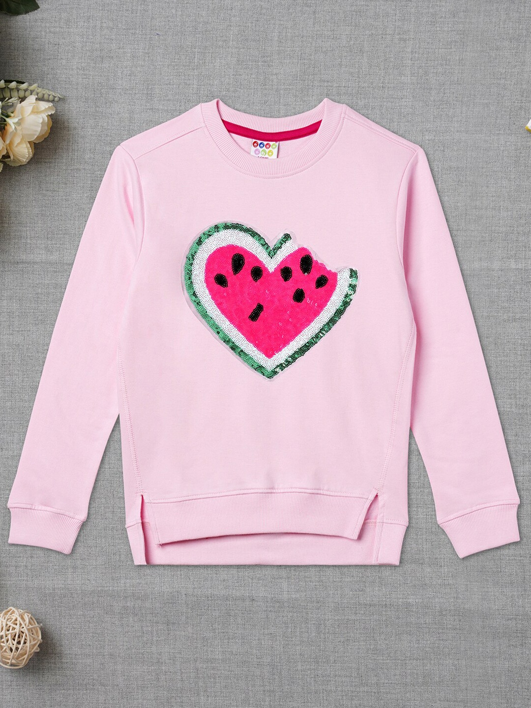 

ZION Girls Pink Embellished Cotton Sweatshirt