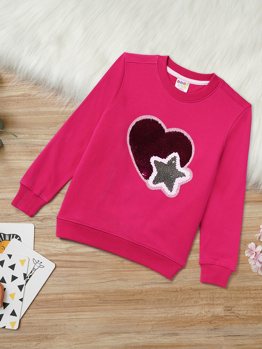 

ZION Girls Pink Embellished Cotton Sweatshirt