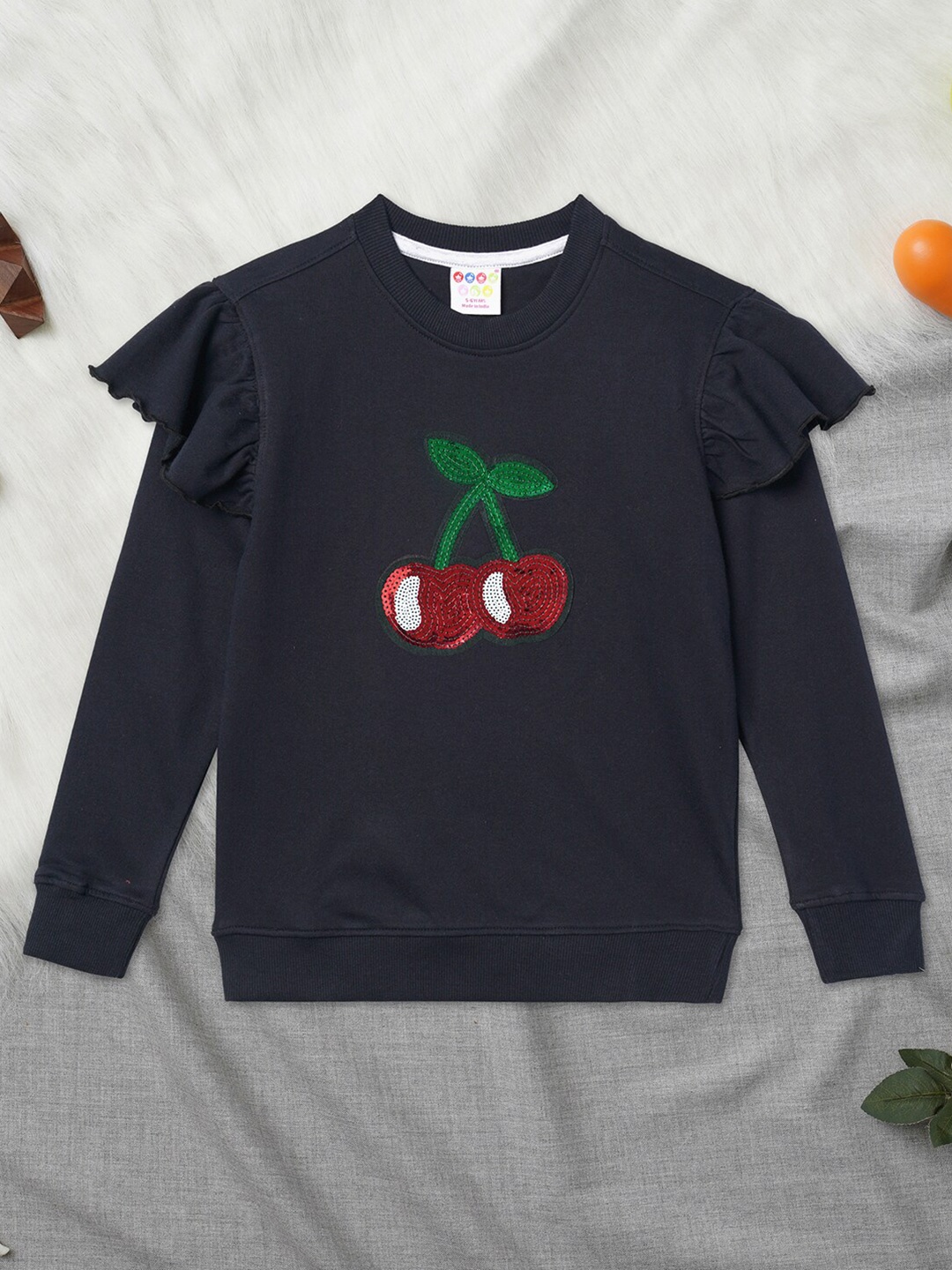 

ZION Girls Navy Blue Embellished Cotton Sweatshirt