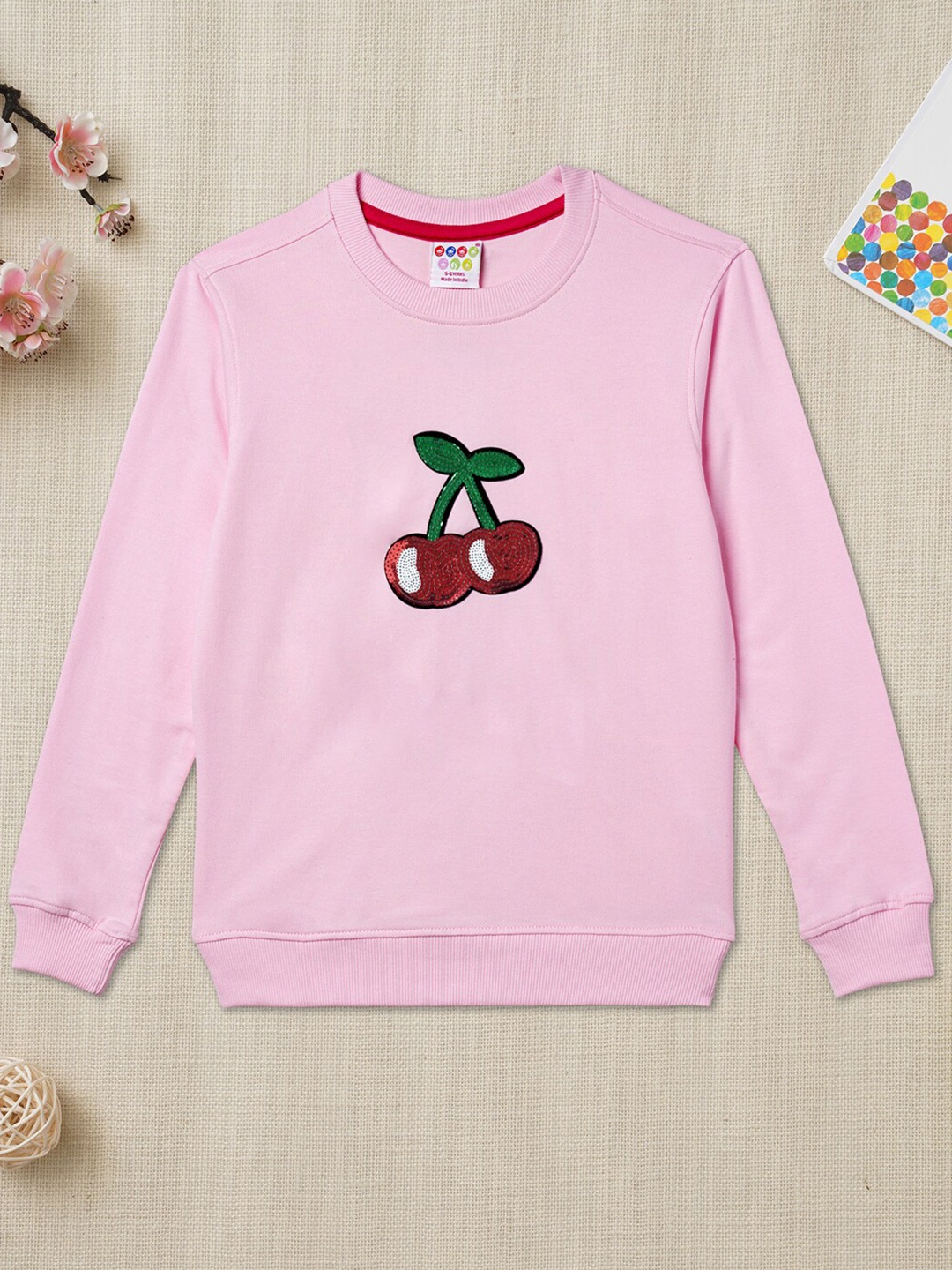 

ZION Girls Pink Embellished Cotton Sweatshirt