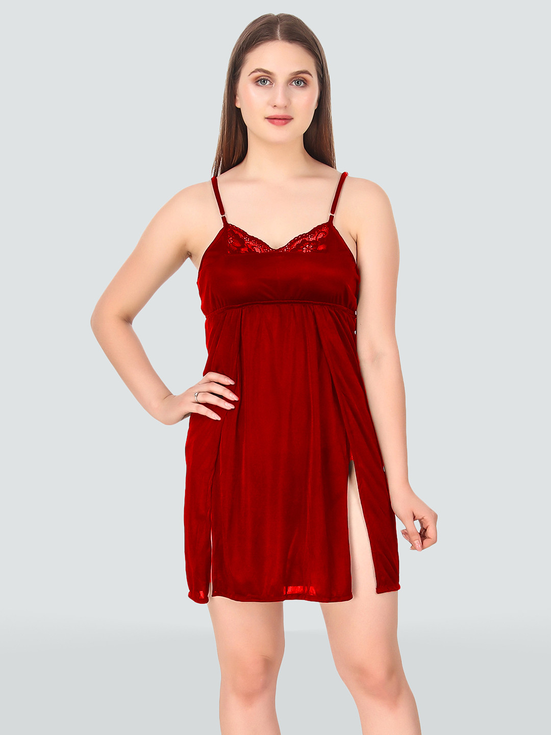 

Romaisa Maroon Satin Baby Doll