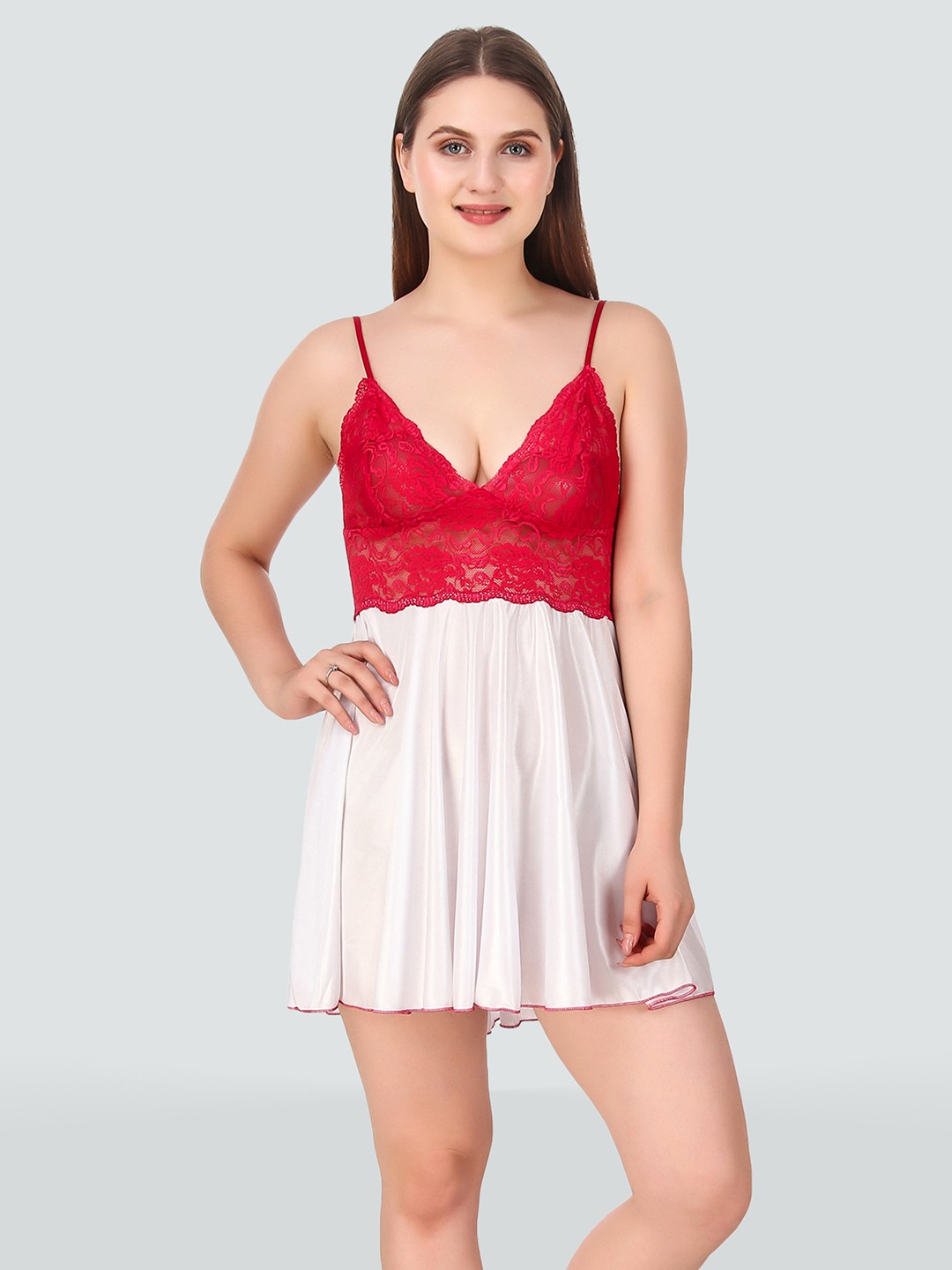 

Romaisa White & Red Satin Baby Doll