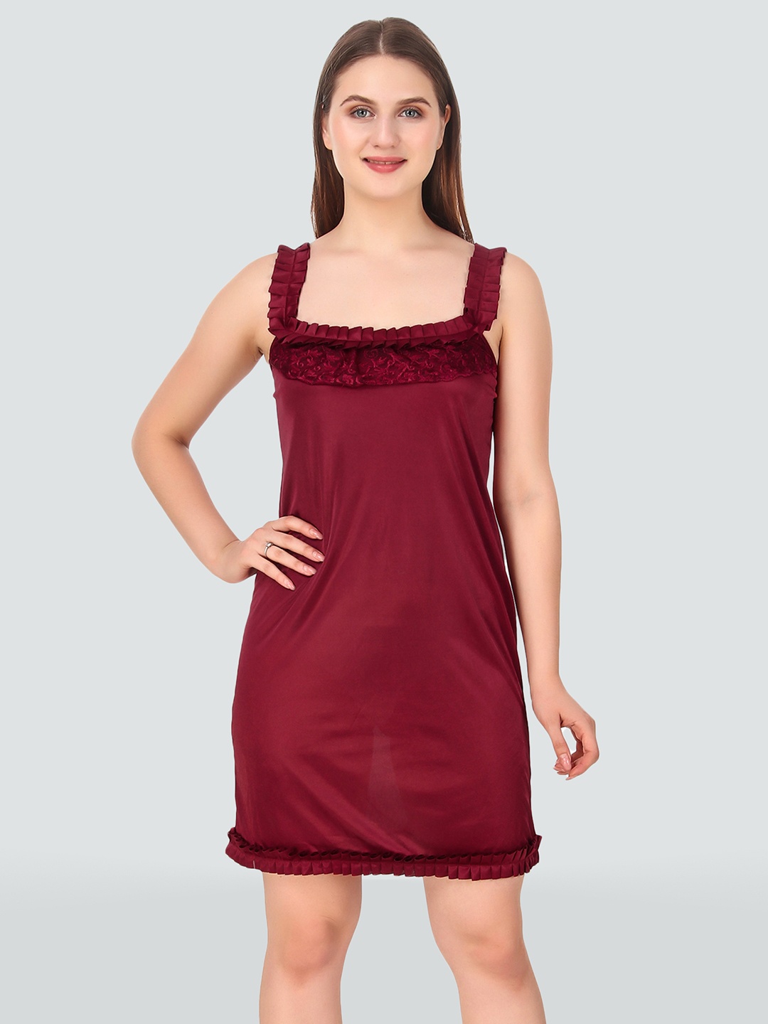 

Romaisa Maroon Satin Baby Doll
