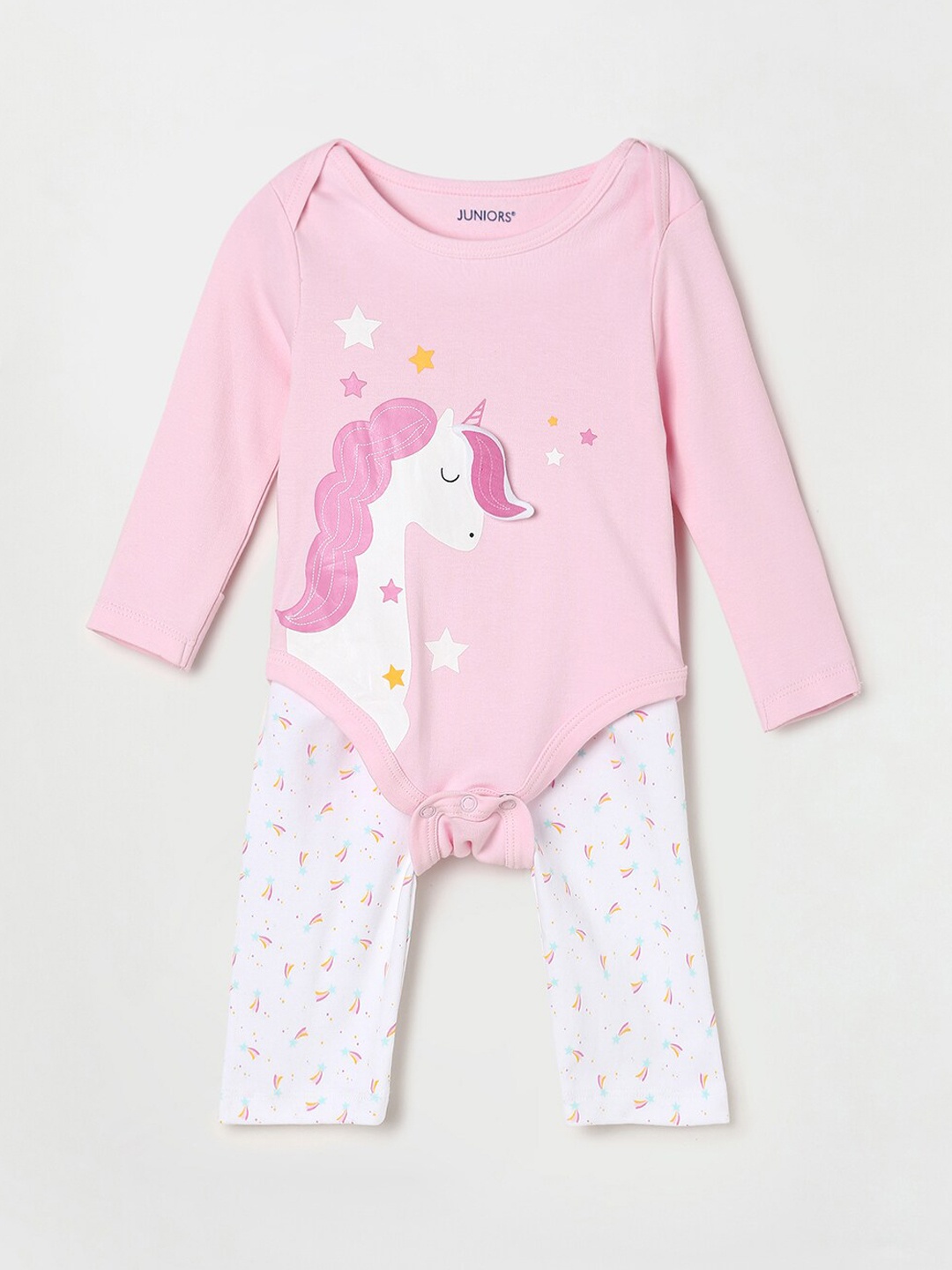 

Juniors by Lifestyle Girls Pink & White Printed Pure Cotton Romper