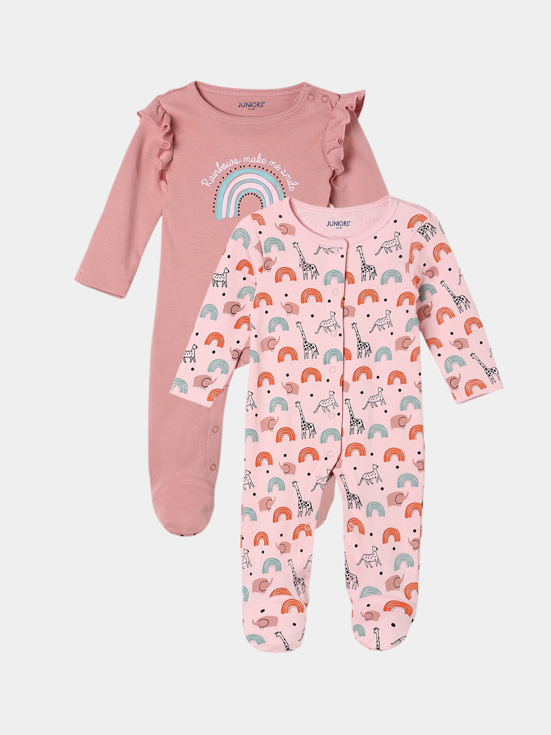 

Juniors by Lifestyle Infants Girls Pack of 2 Pink & Mauve Printed Pure Cotton Sleepsuits