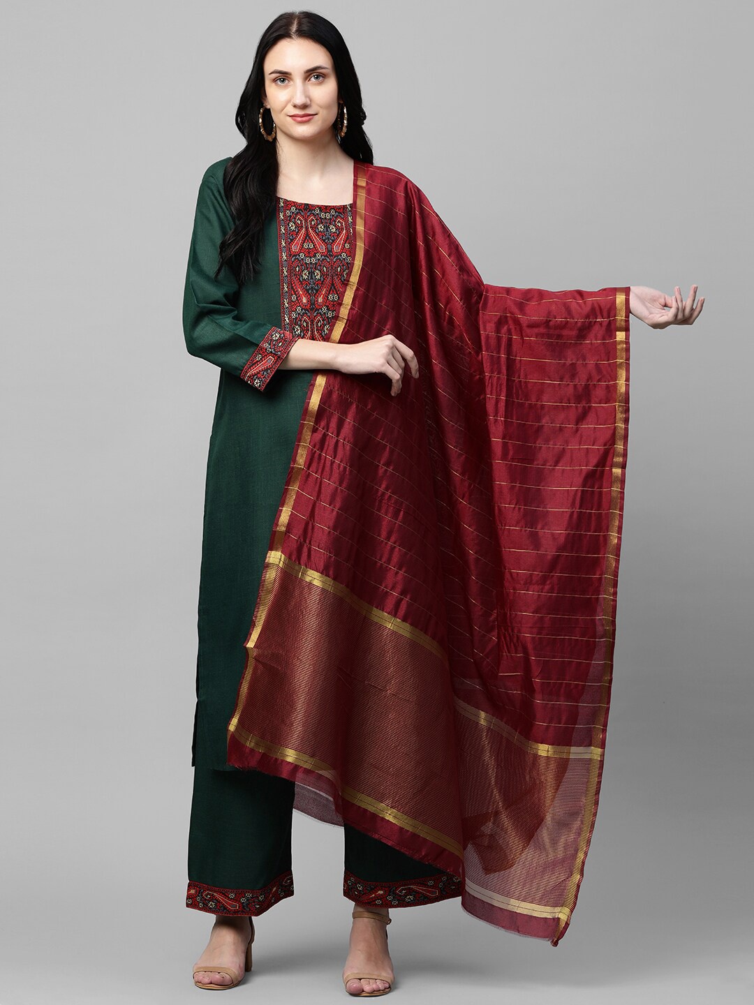 

KALINI Women Green Ethnic Motifs Printed Kurta with Palazzos & With Dupatta