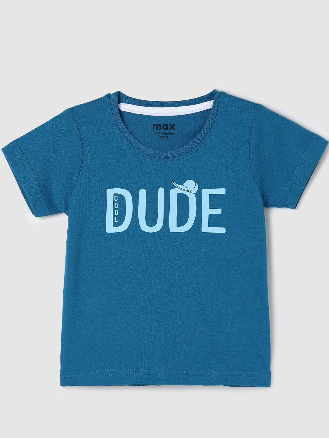 

max Boys Teal Typography Printed Cotton T-shirt
