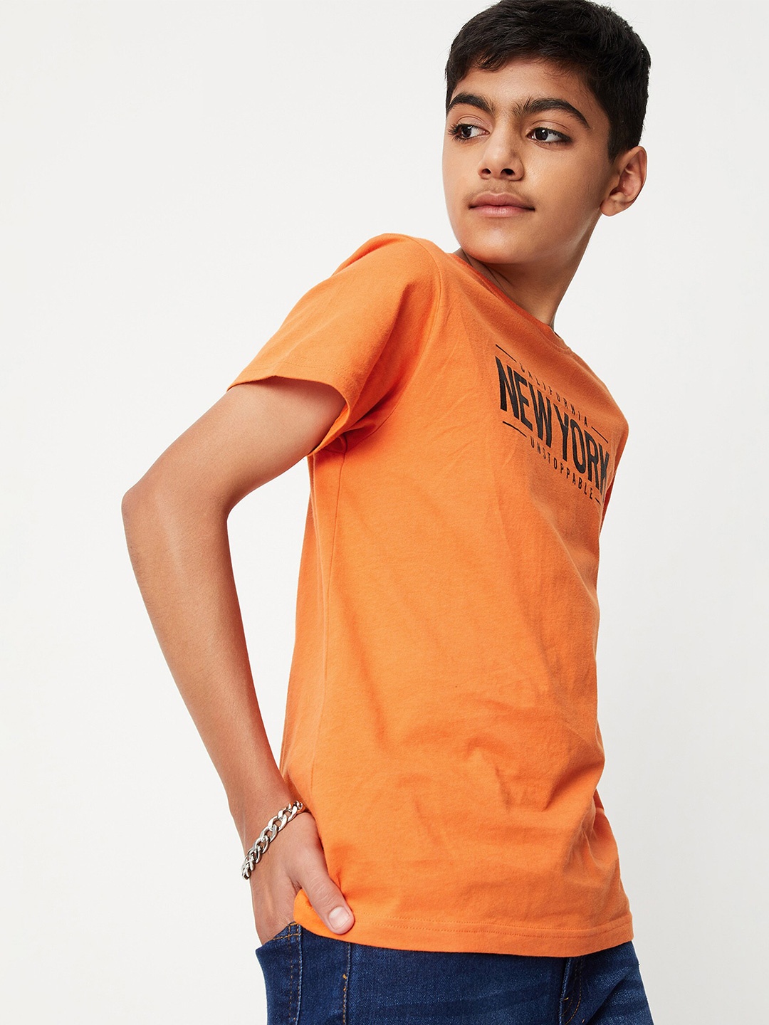 

max Boys Coral Typography Printed Cotton T-shirt