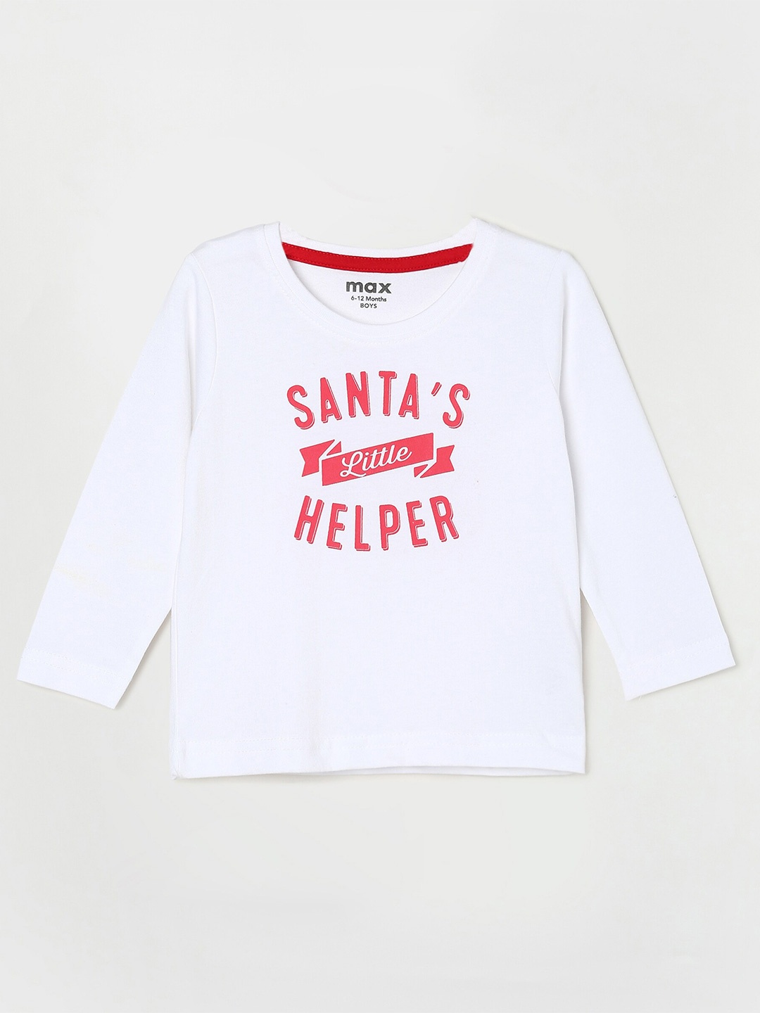 

max Boys White Typography Printed Cotton T-shirt