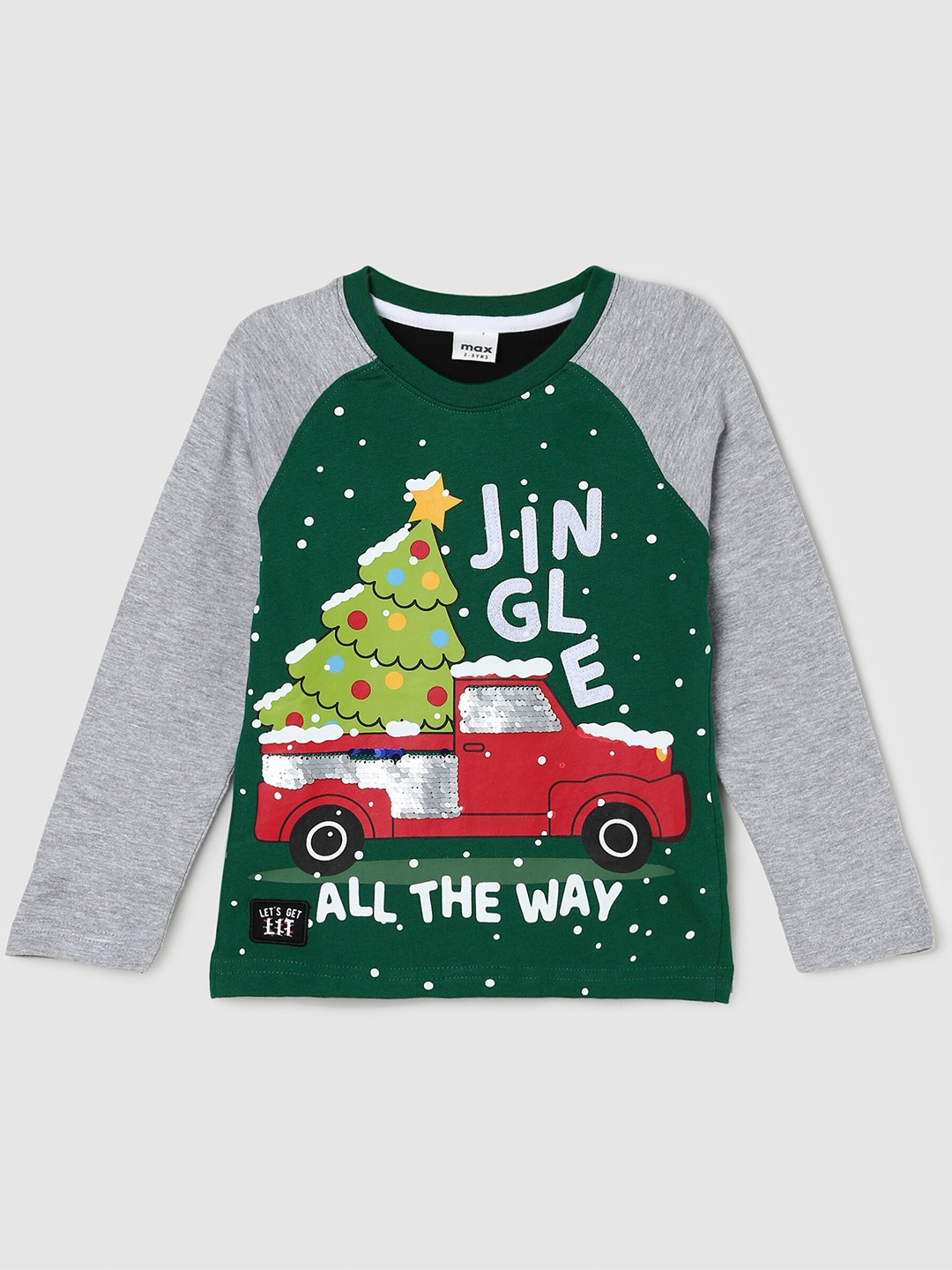 

max Boys Green Graphic Printed Cotton T-shirt