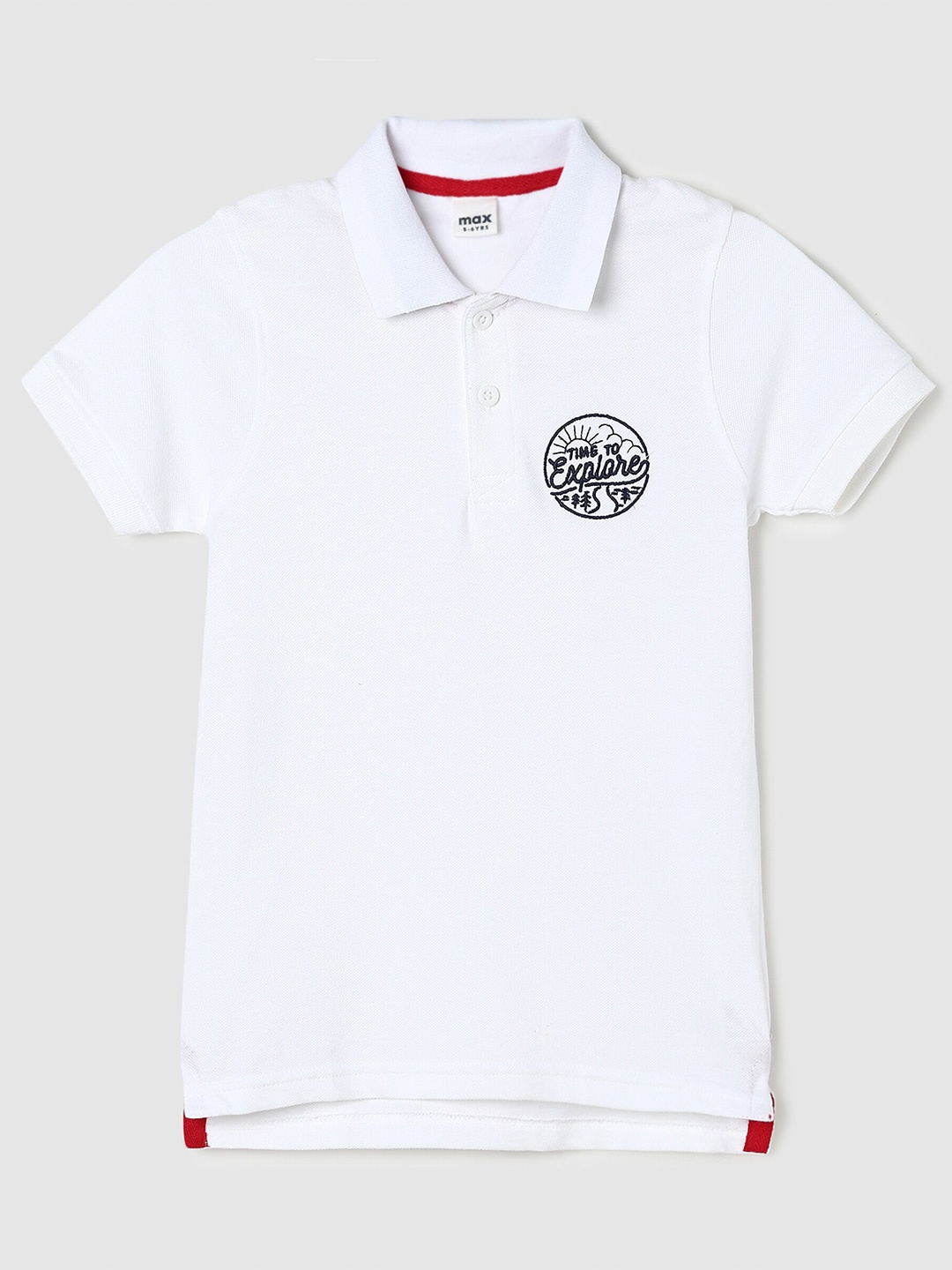 

max Boys White Solid Polo Collar Cotton T-shirt