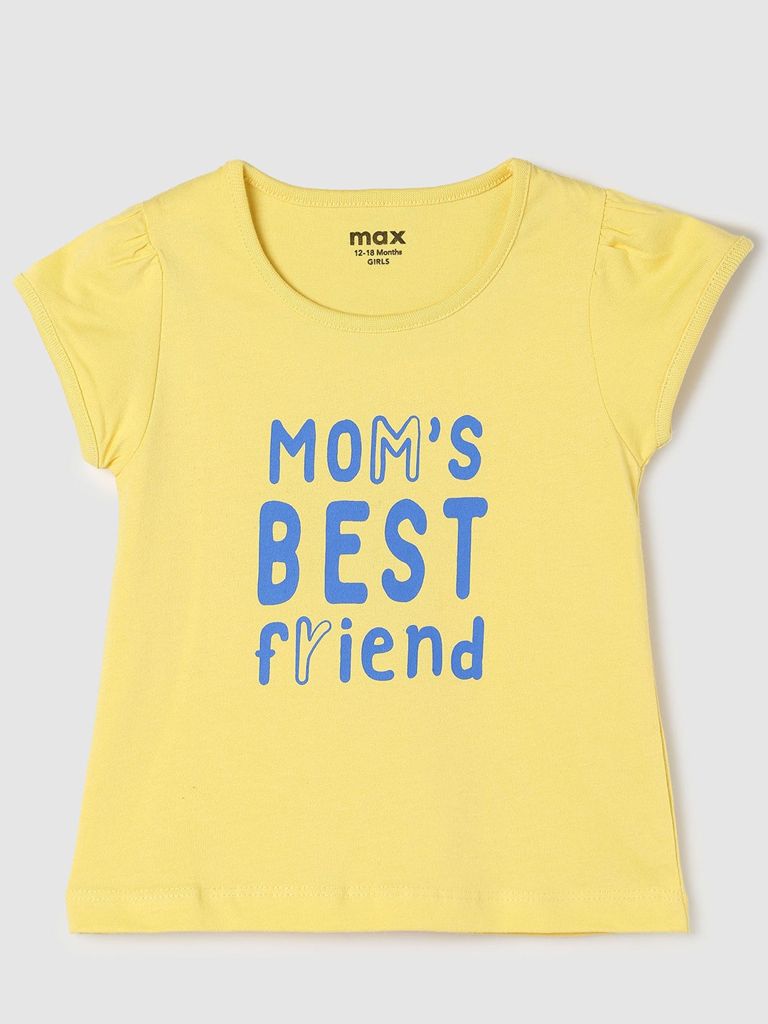

max Girls Yellow Typography Printed Cotton T-shirt