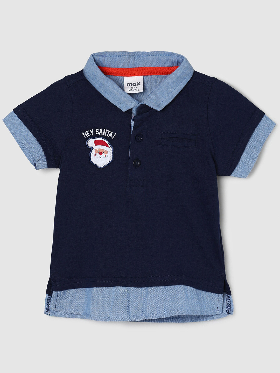 

max Boys Blue Solid Polo Collar Cotton T-shirt