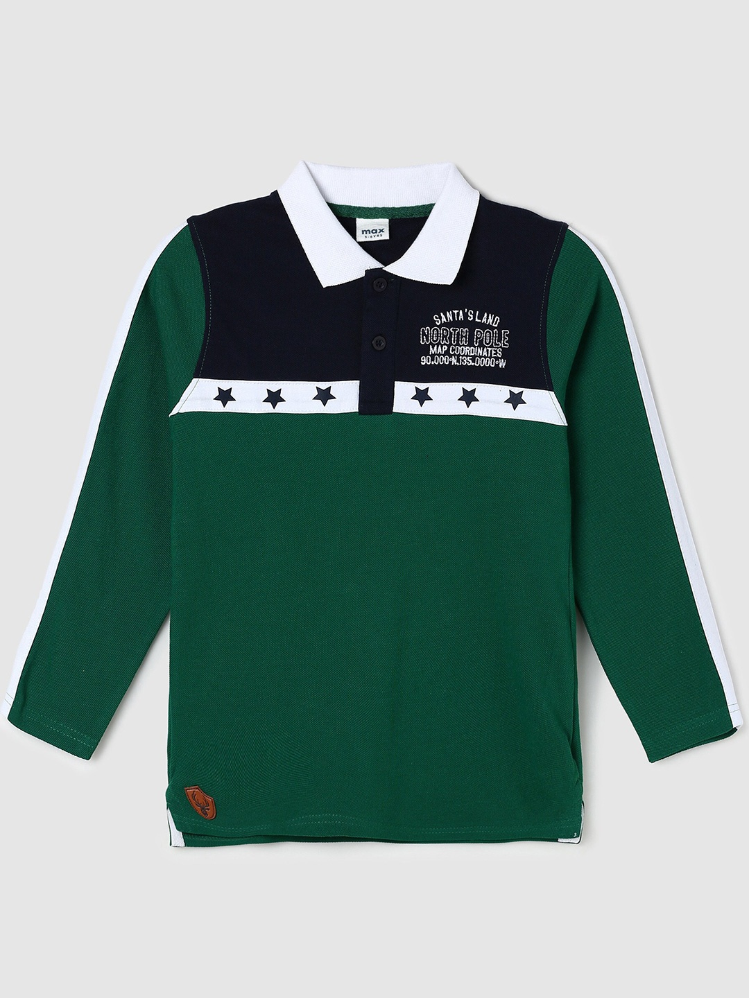 

max Boys Green & Black Solid Polo Collar Cotton T-shirt