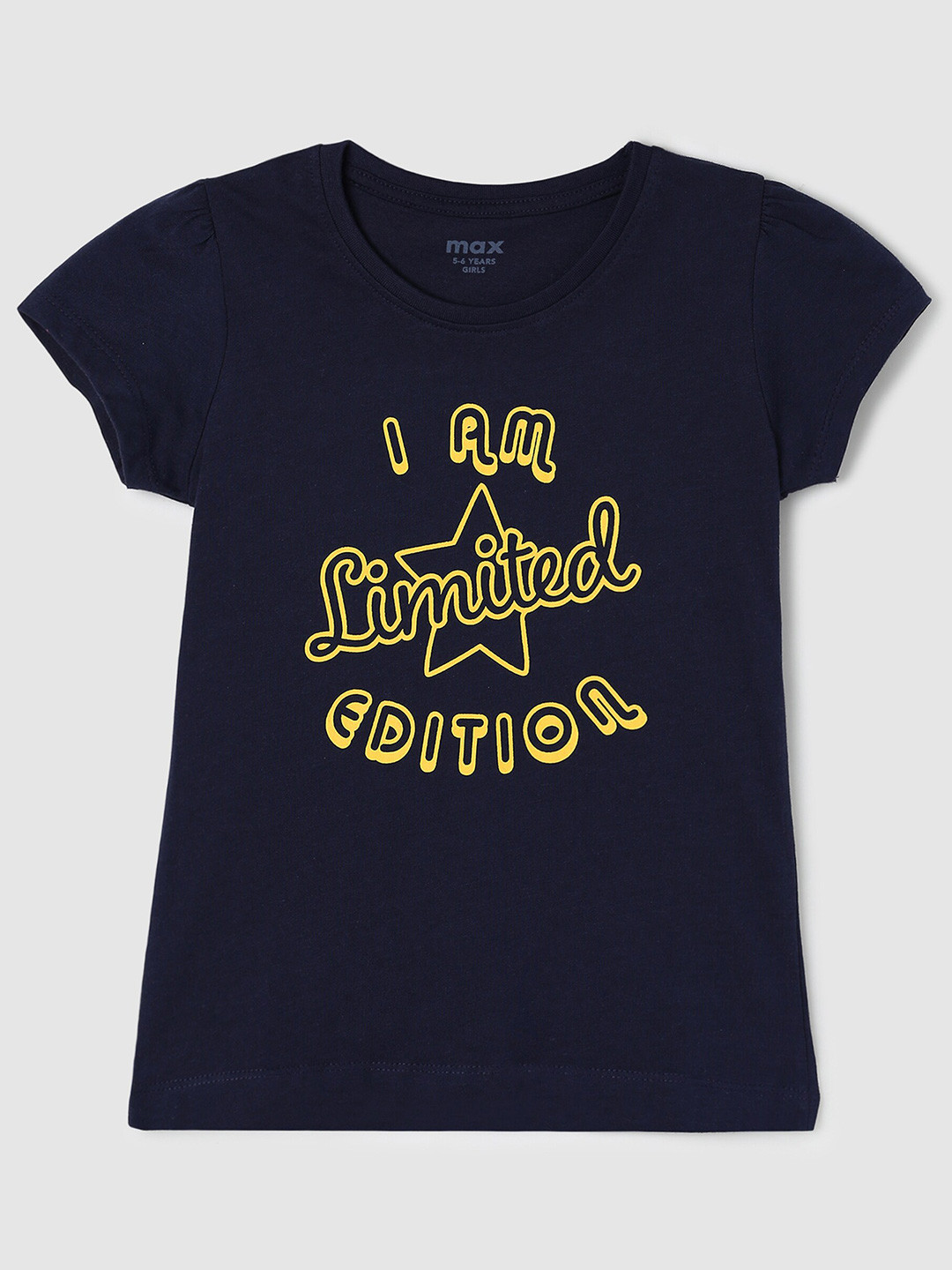 

max Girls Black Typography Printed Cotton T-shirt