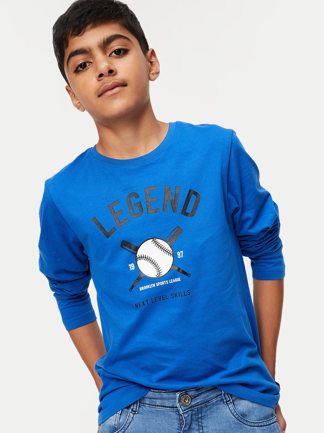 

max Boys Blue Printed Cotton T-shirt