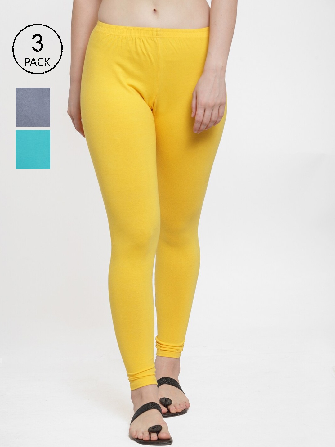 

GRACIT Women Pack Of 3 Grey & Yellow Solid Ankle-Length Leggings