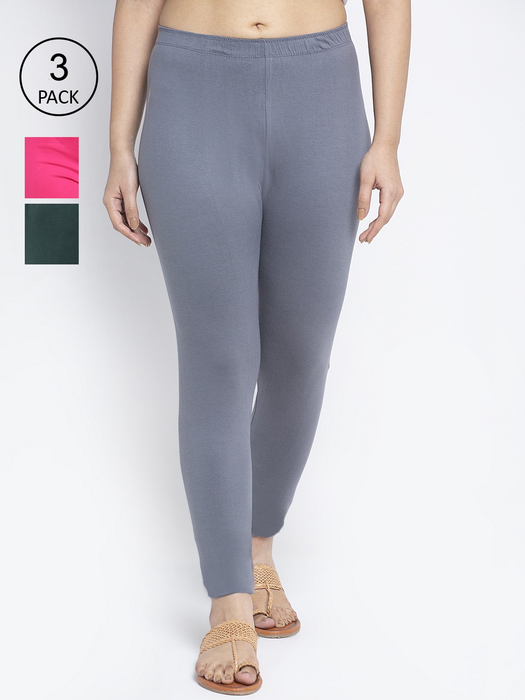 

GRACIT Women Pack Of 3 Solid Ankle-Length Leggings, Grey