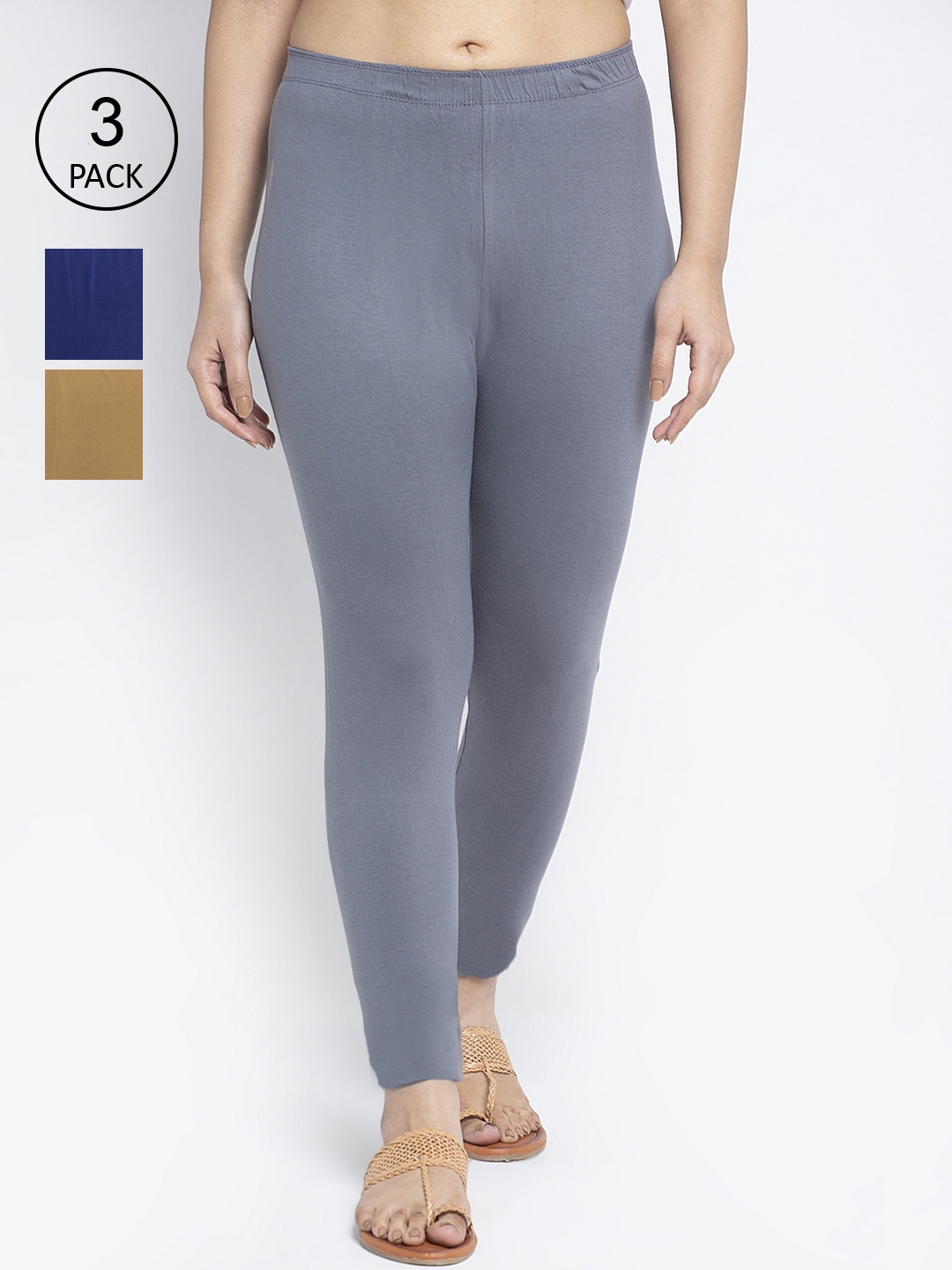 

GRACIT Women Pack Of 3 Solid Ankle-Length Leggings, Grey