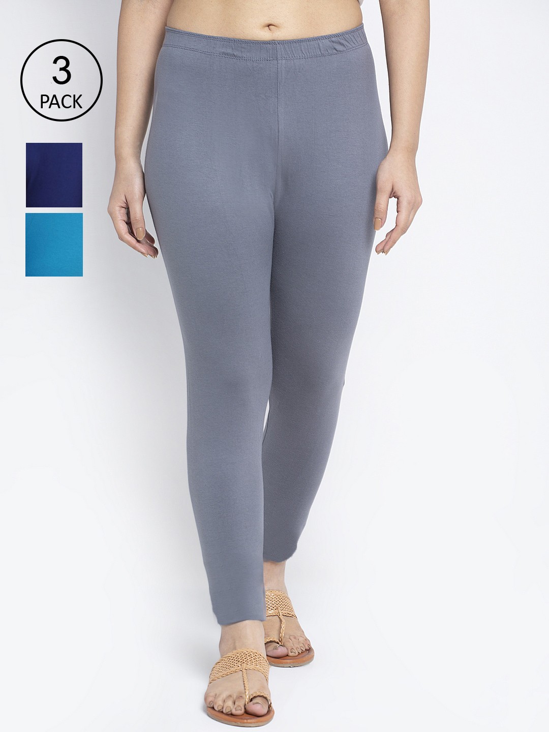 

GRACIT Women Pack Of 3 Solid Ankle-Length Leggings, Grey