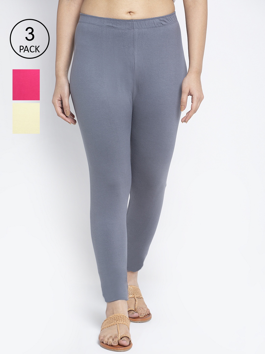 

GRACIT Women Pack Of 3 Solid Ankle Length Leggings, Grey