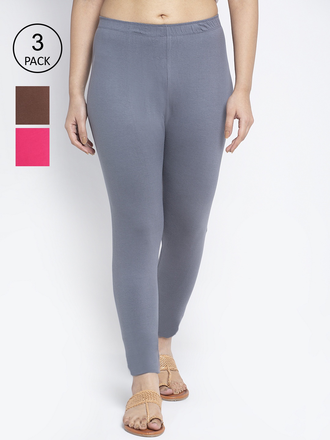 

GRACIT Women Pack Of 3 Solid Ankle-Length Leggings, Grey