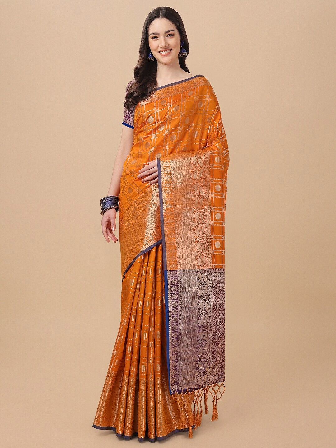 

Mitera Mustard & Black Zari Silk Cotton Banarasi Saree