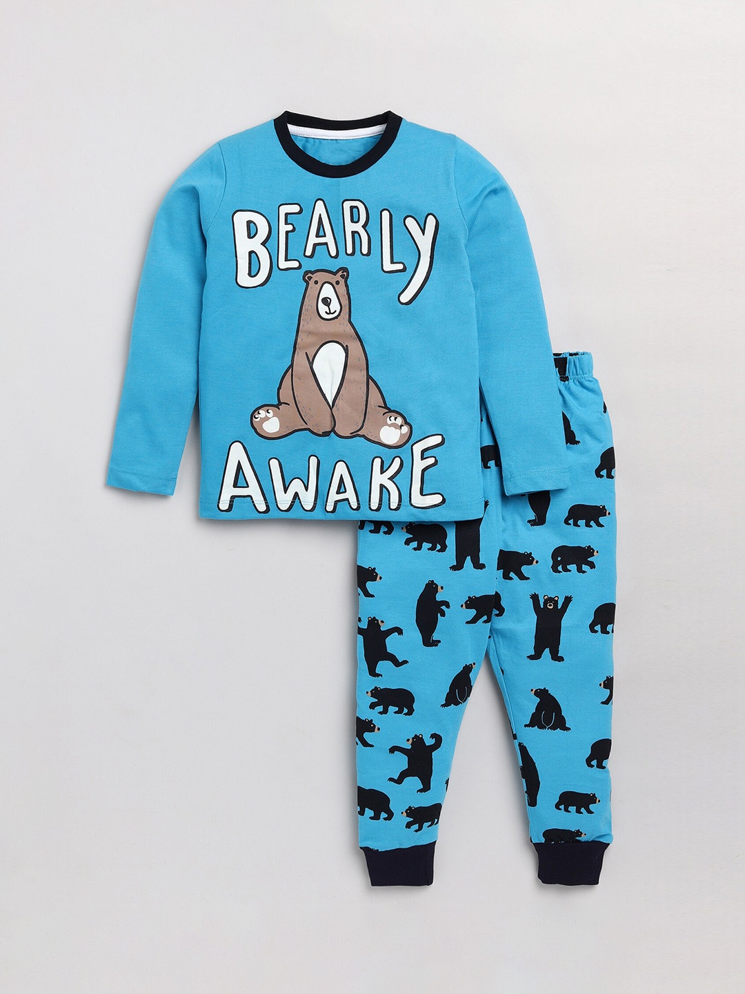 

YK Boys Turquoise Blue & White Printed Pure Cotton Night suit