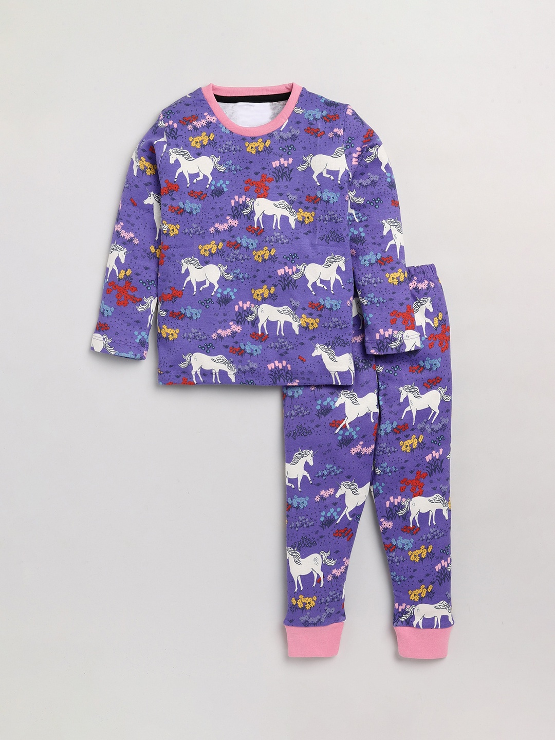 

YK Girls Purple & White Unicorn Printed Pure Cotton Night suit