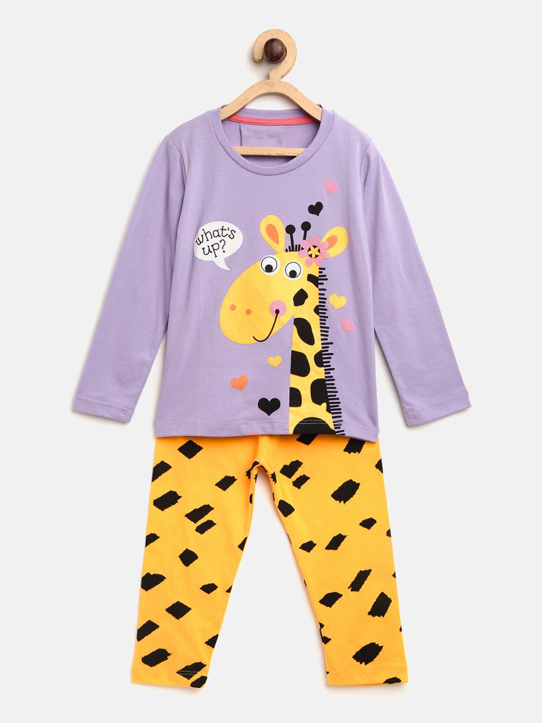 

YK Girls Purple & Yellow Printed Pure Cotton Night suit