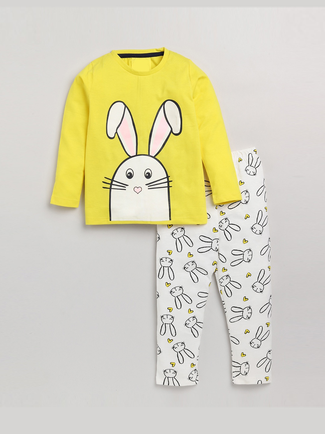 

YK Girls Yellow & White Bunny Printed Pure Cotton Night Suit