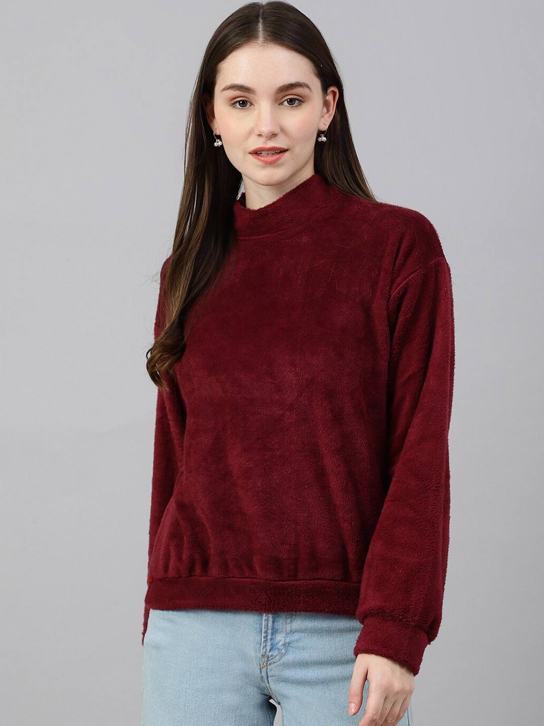 

COLOR CAPITAL Women Solid High Neck Top, Maroon