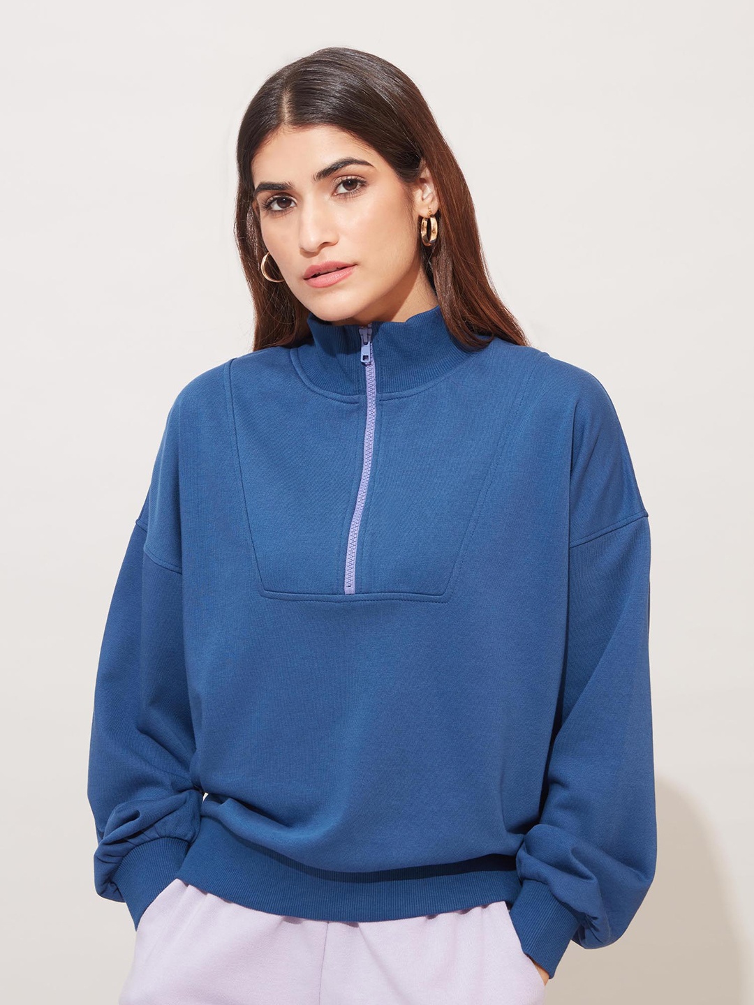

20Dresses Women Navy Blue High Neck Sweatshirt