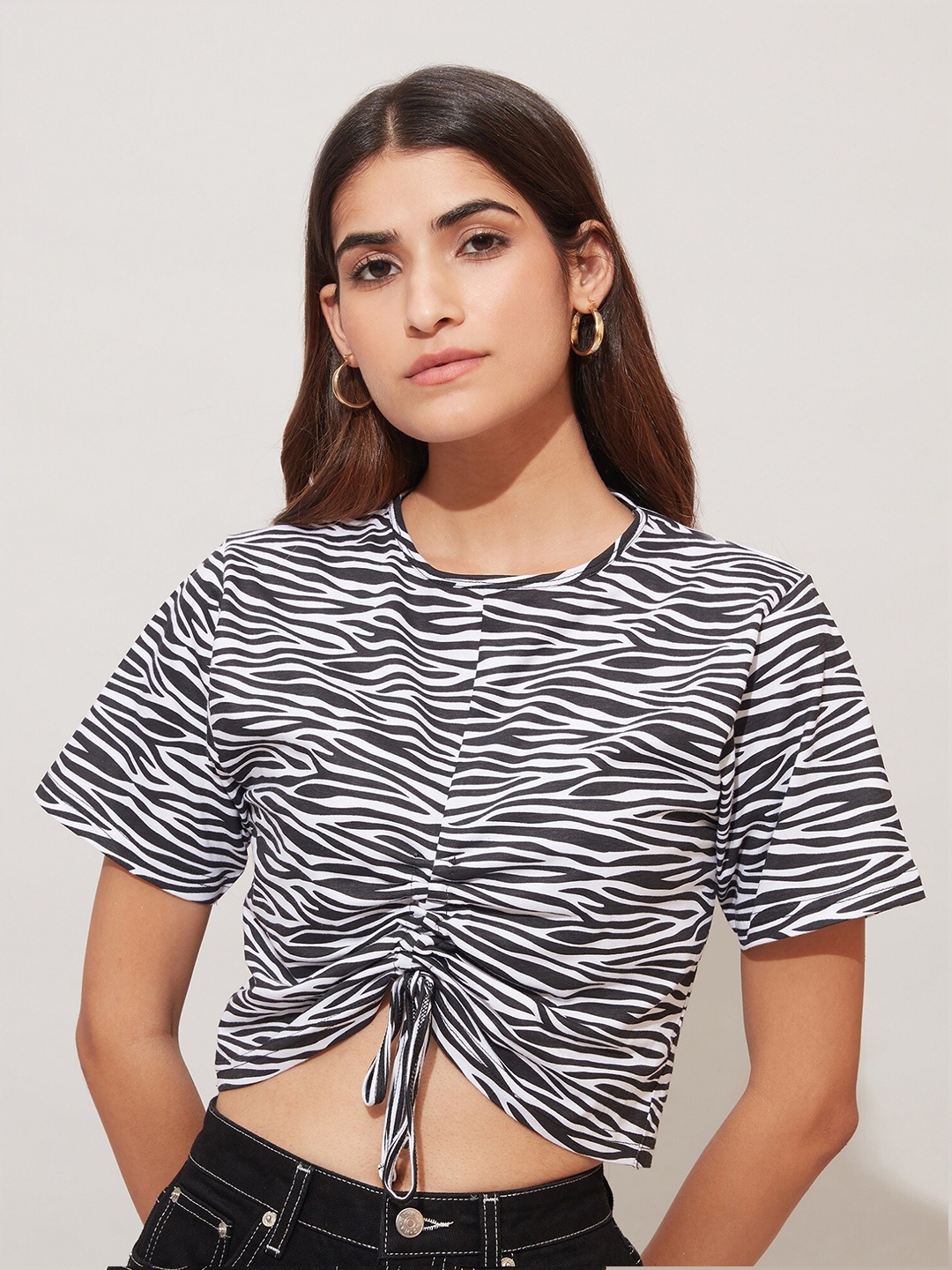 

20Dresses Women Black & White Animal Printed Crop Cotton Top
