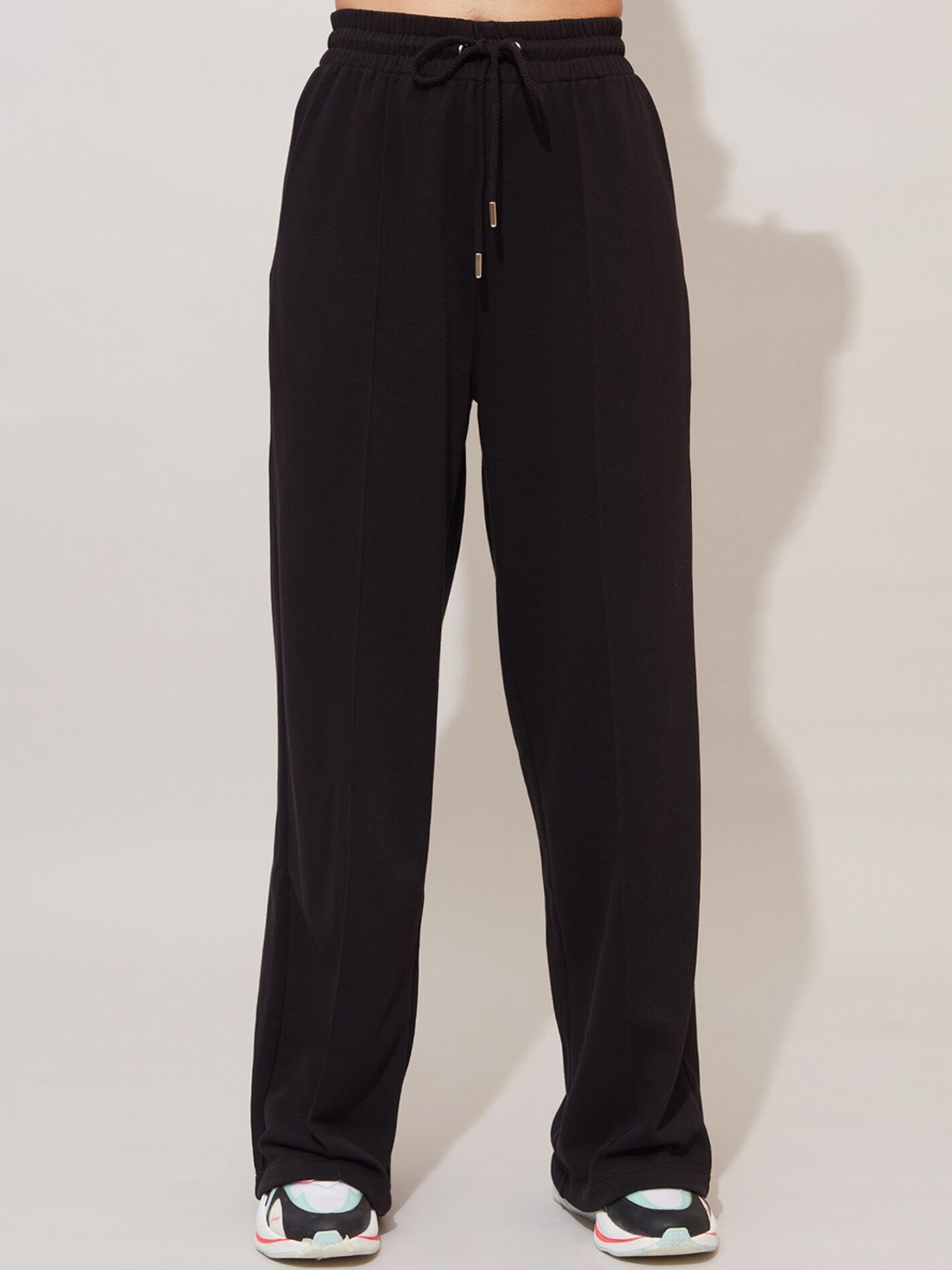 

20Dresses Women Black Comfort Cotton High-Rise Parallel Trousers