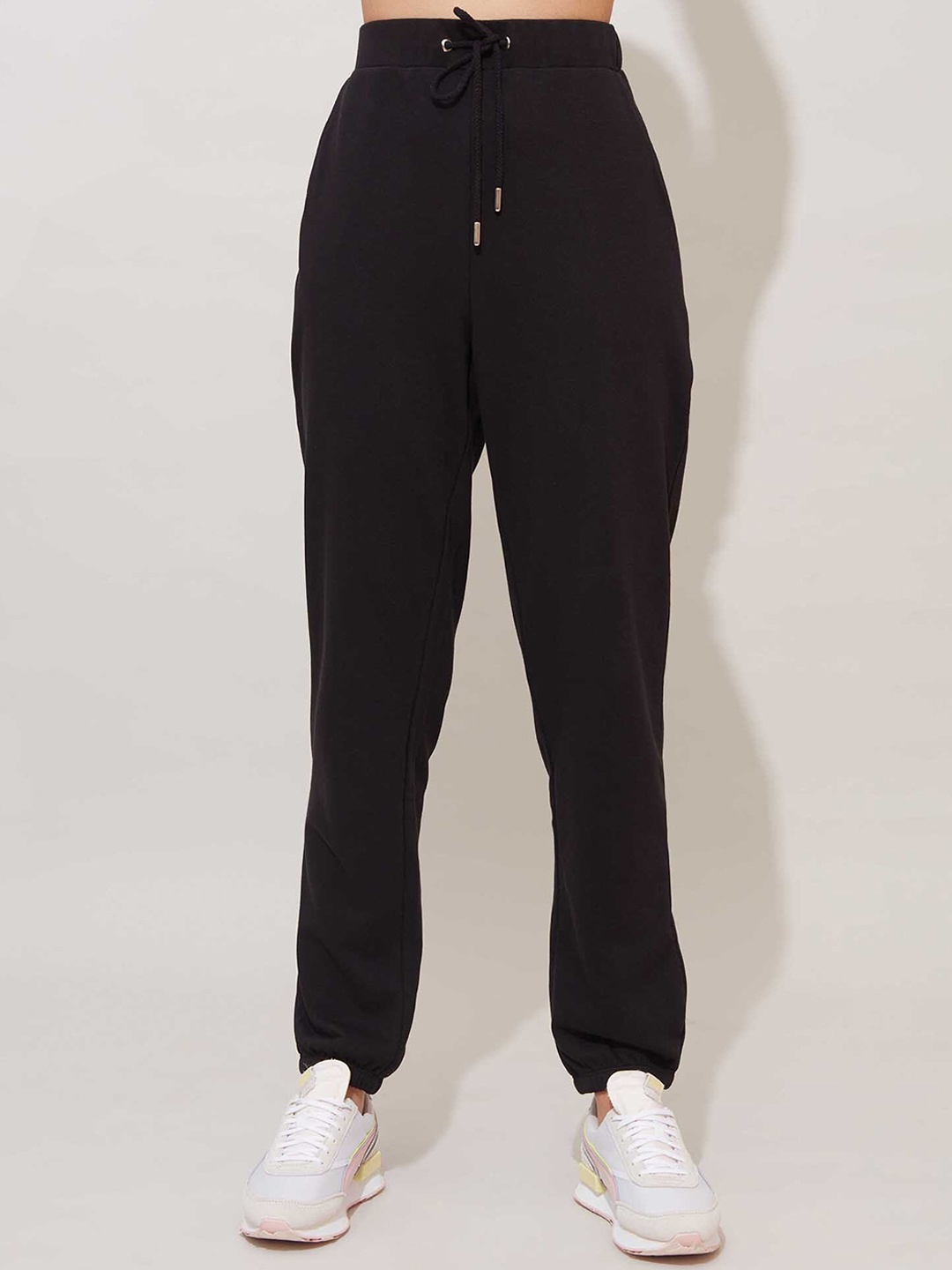 

20Dresses Women Black Comfort Cotton High-Rise Joggers Trousers