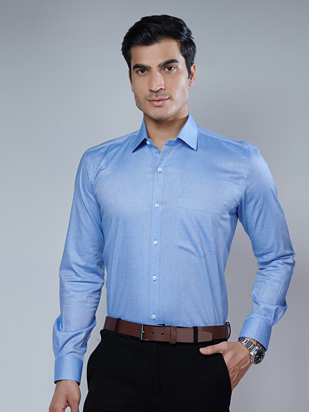 

MARK & ALBERT Men Blue Classic Slim Fit Cotton Formal Shirt