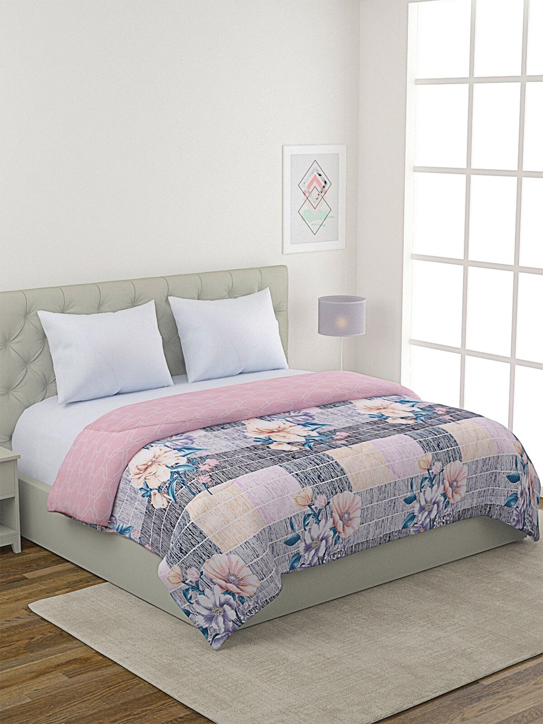 

ROMEE Pink & Blue Cotton Floral Mild Winter Double Bed Comforter