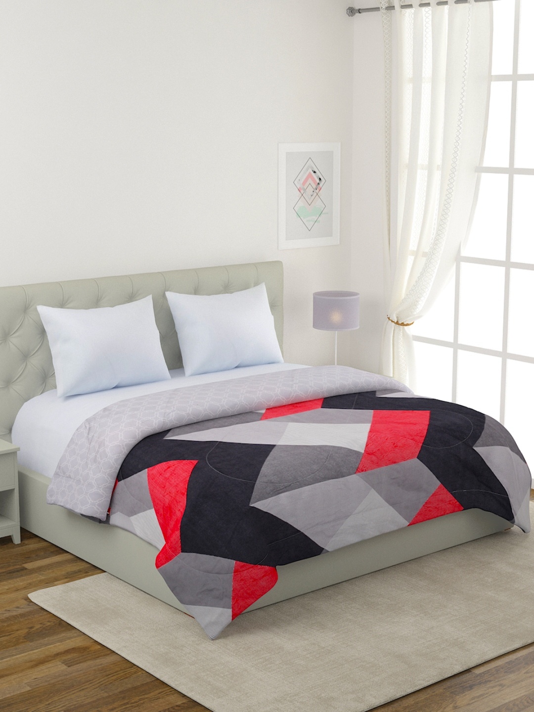 

ROMEE Grey & Black Cotton Geometric Mild Winter Double Bed Comforter